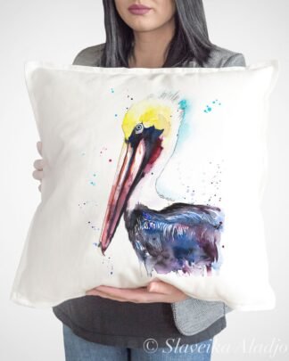 Brown pelican art Pillow cover