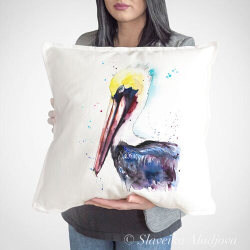 Brown pelican art Pillow cover