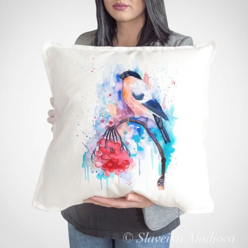 Bullfinch art Pillow cover