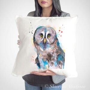 Great grey owl art Pillow cover