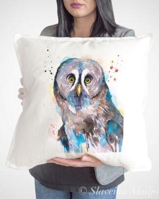 Great grey owl art Pillow cover
