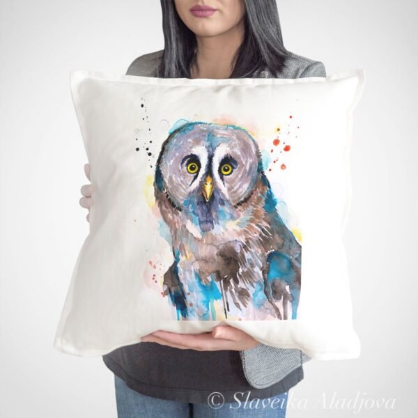 Great grey owl art Pillow cover