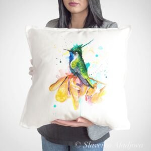 Green-crowned plover-crest hummingbird art Pillow cover