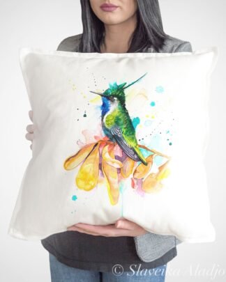 Green-crowned plover-crest hummingbird art Pillow cover