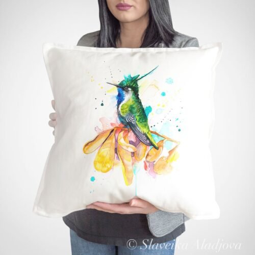 Green-crowned plover-crest hummingbird art Pillow cover