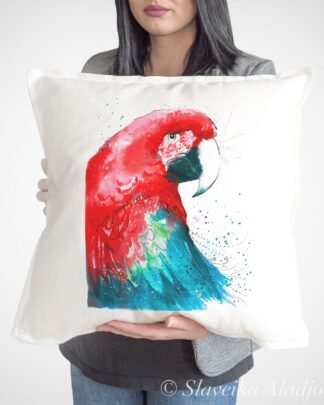 Green-winged macaw art Pillow cover