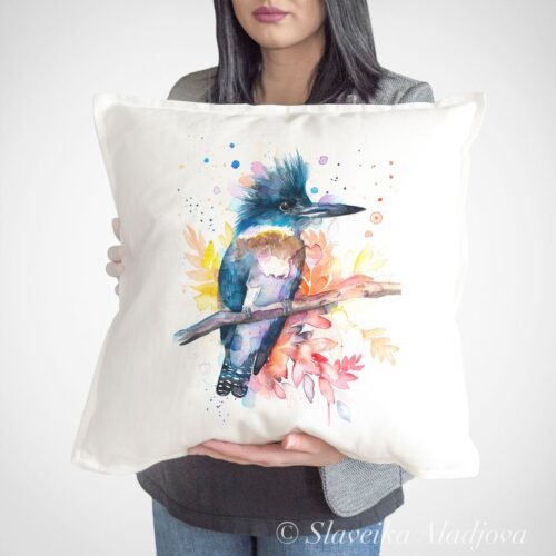 Belted Kingfisher art Pillow cover
