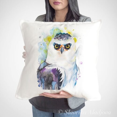 Black-and-white hawk-eagle art Pillow cover