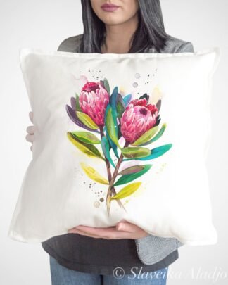 Protea Pink Ice art pillow cover