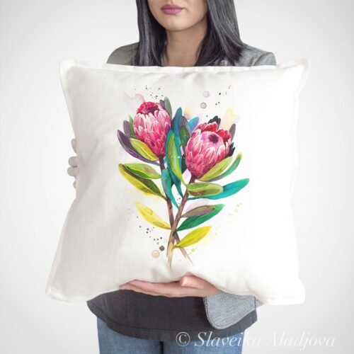 Protea Pink Ice art pillow cover