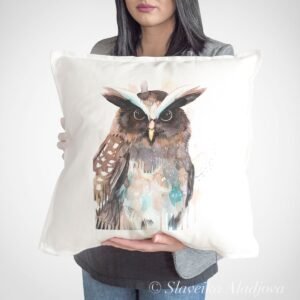 Crested owl art Pillow cover