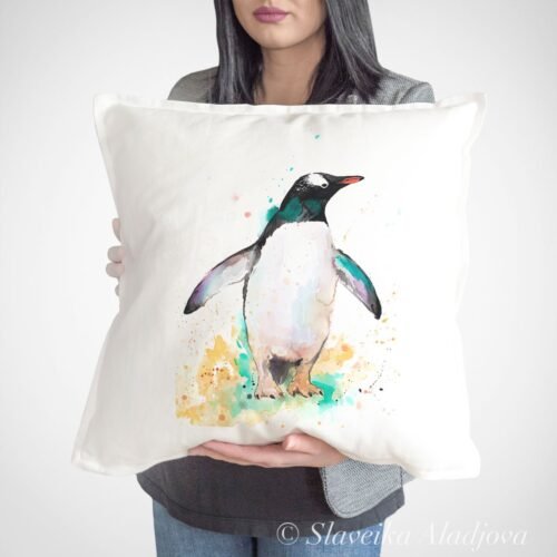 Gentoo penguin art Pillow cover