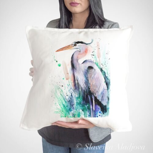 Great blue heron art Pillow cover