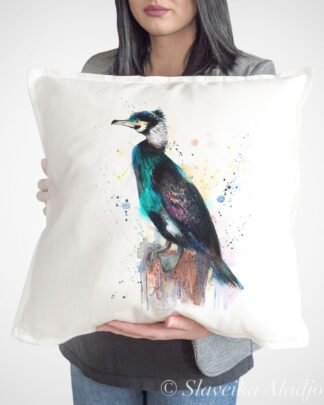 Great cormorant art Pillow cover