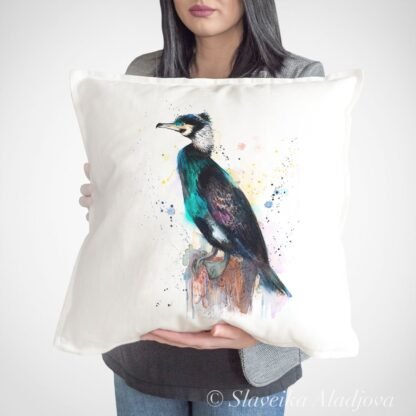 Great cormorant art Pillow cover