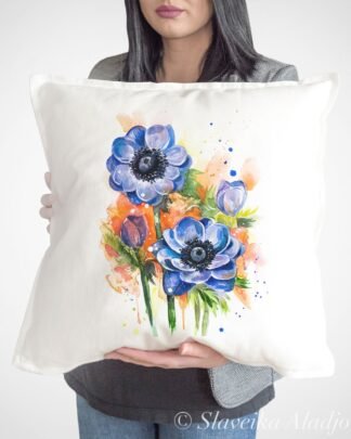 Anemone Flower art pillow cover