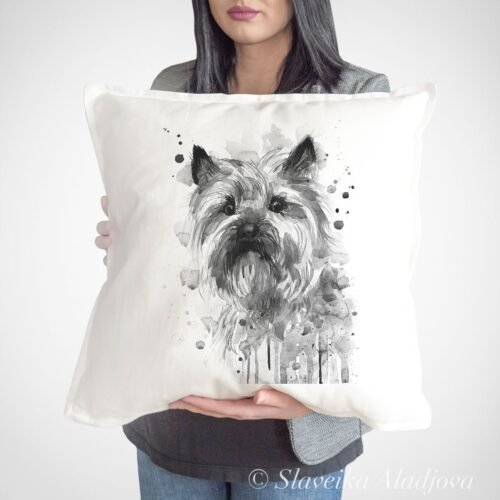 Black and white Cairn Terrier art pillow cover