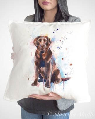 Chocolate Labrador art pillow cover