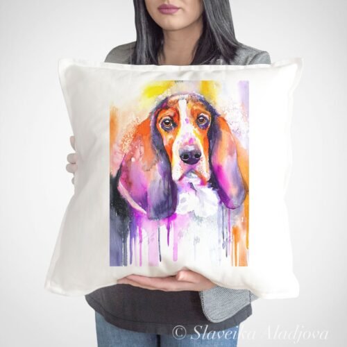 Basset art pillow cover