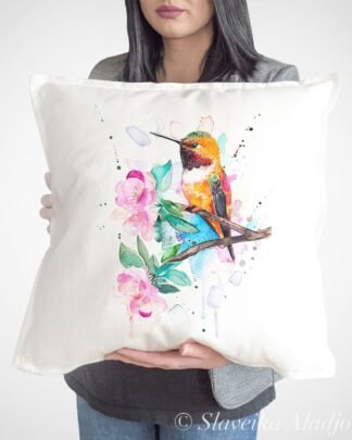 Rufous hummingbird art Pillow cover