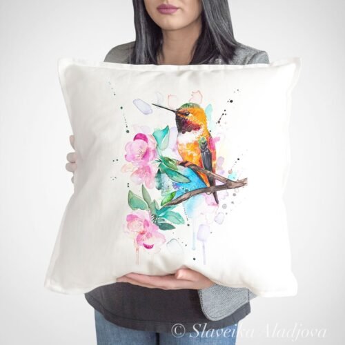 Rufous hummingbird art Pillow cover