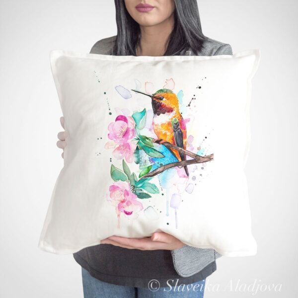 Rufous hummingbird art Pillow cover