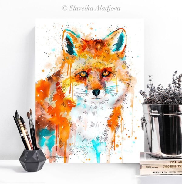 Red Fox watercolor painting print by Slaveika Aladjova