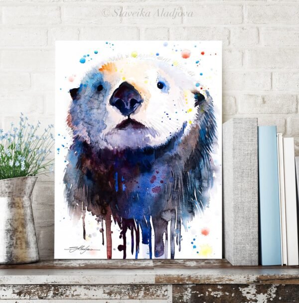 Sea Otter watercolor painting print by Slaveika Aladjova