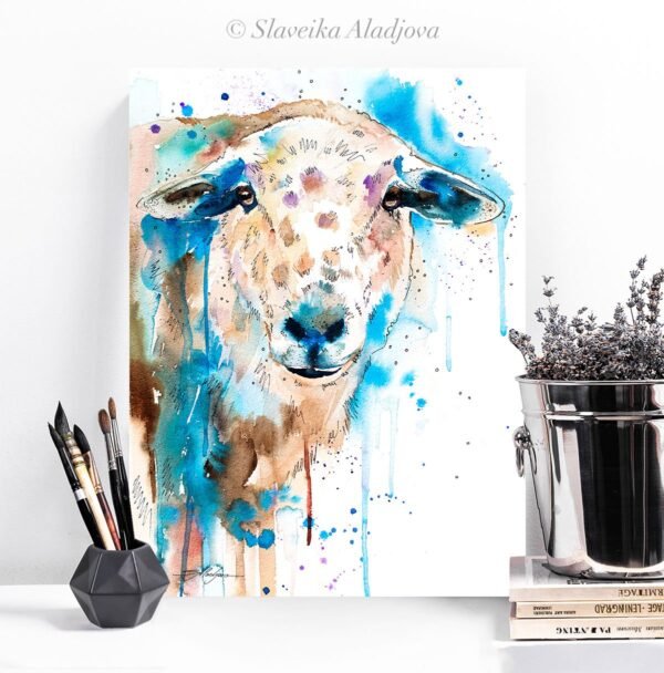 Sheep watercolor painting print by Slaveika Aladjova