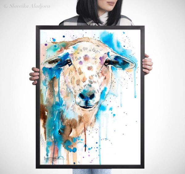 Sheep watercolor painting print by Slaveika Aladjova
