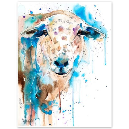 Sheep watercolor painting print by Slaveika Aladjova