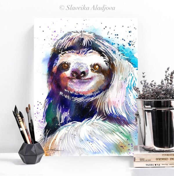 Three-toed sloth watercolor 2 Three-toed sloth