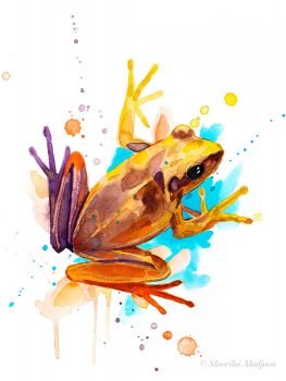 Yellow Frog watercolor painting print by Slaveika Aladjova