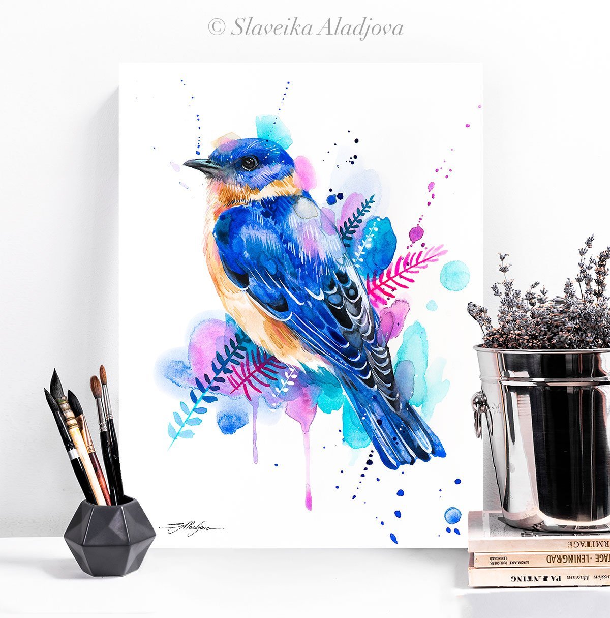 Baby Blue Jay Bird Wrapped Canvas Print