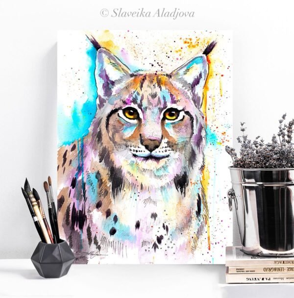 Eurasian lynx watercolor painting print by Slaveika Aladjova