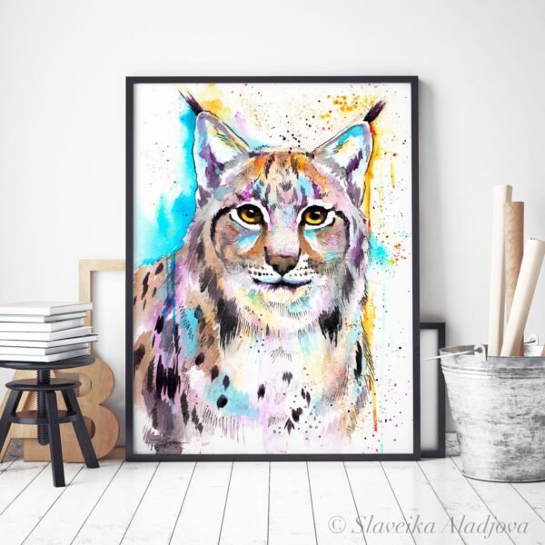 Eurasian lynx watercolor painting print by Slaveika Aladjova