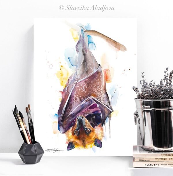 Giant golden-crowned flying fox watercolor 2 Golden-capped fruit bat