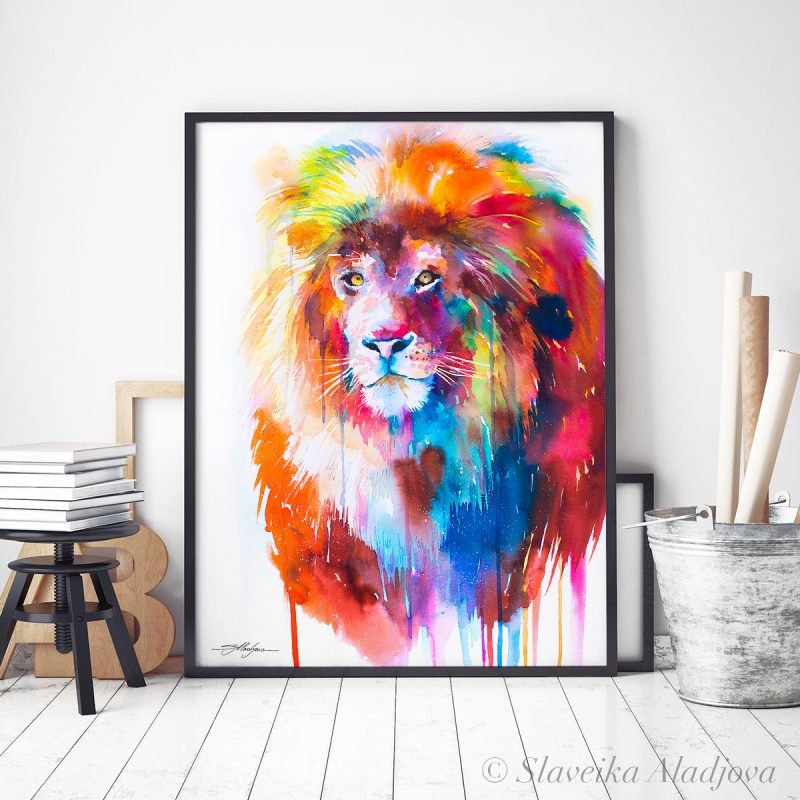 Lion watercolor painting print by Slaveika Aladjova