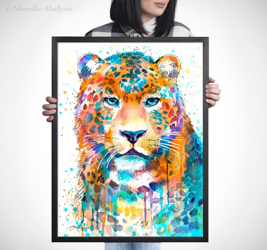 Panther Leopard Jaguar watercolor painting print by Slaveika Aladjova