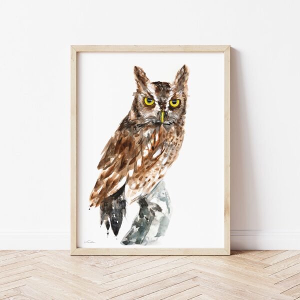 Screech Owl Watercolor Print by Luke Kanelov