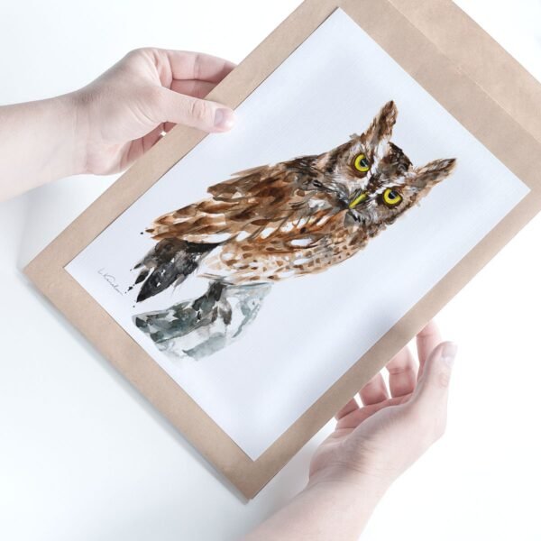 Screech Owl Watercolor Print by Luke Kanelov