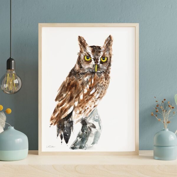 Screech Owl Watercolor Print by Luke Kanelov