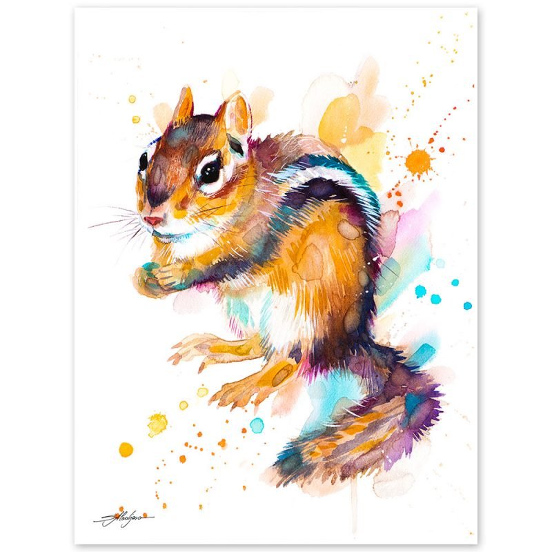 Chipmunk watercolor painting print by Slaveika Aladjova