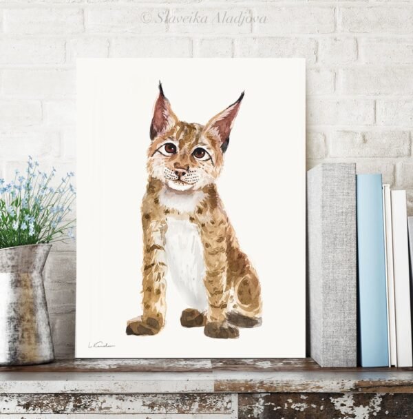Baby Eurasian Lynx Watercolor KA00572 Eurasian Lynx Watercolor Print