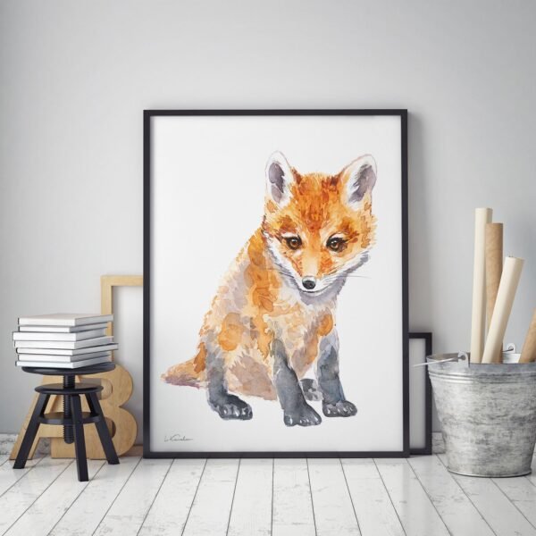 Baby Red Fox Watercolor KA00487 Red Fox Watercolor Print Large Canvas