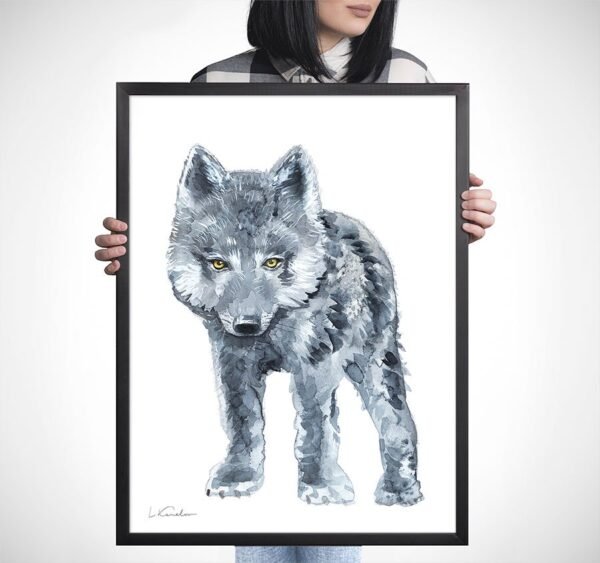 Black Wolf Watercolor, Kids Room Decor, Baby Nursery Prints by Luke Kanelov