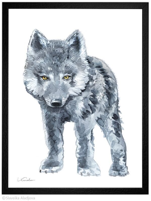 Black Wolf Watercolor, Kids Room Decor, Baby Nursery Prints by Luke Kanelov