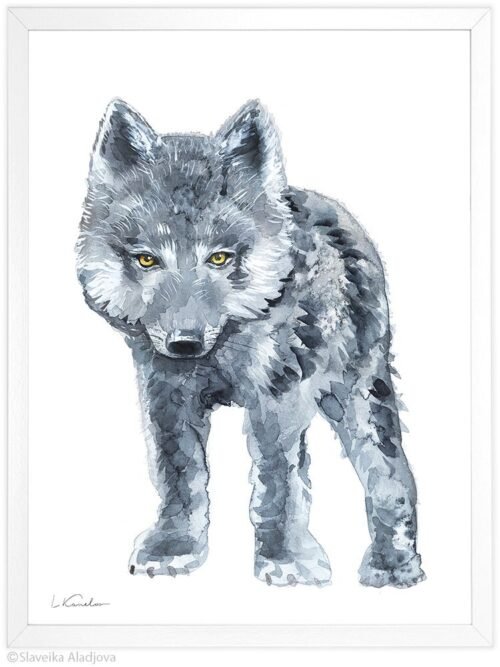 Black Wolf Watercolor, Kids Room Decor, Baby Nursery Prints by Luke Kanelov