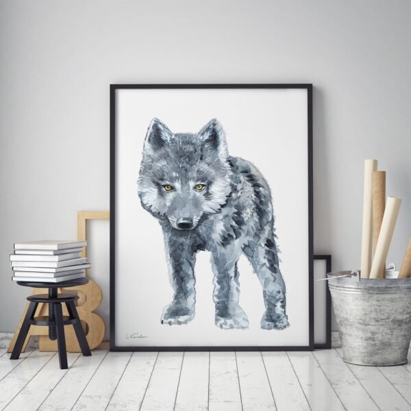 Black Wolf Watercolor, Kids Room Decor, Baby Nursery Prints by Luke Kanelov