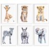 Giraffe, Rhino, Lion, Elephant, Zebra, Cheetah prints